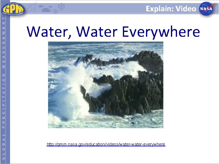 Explain: Video Water, Water Everywhere http: //pmm. nasa. gov/education/videos/water-everywhere 