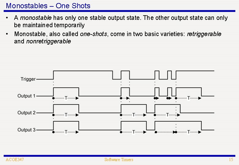 Monostables – One Shots • A monostable has only one stable output state. The