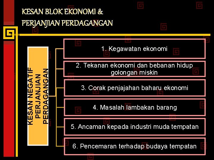 KESAN BLOK EKONOMI & PERJANJIAN PERDAGANGAN KESAN NEGATIF PERJANJIAN PERDAGANGAN 1. Kegawatan ekonomi 2.