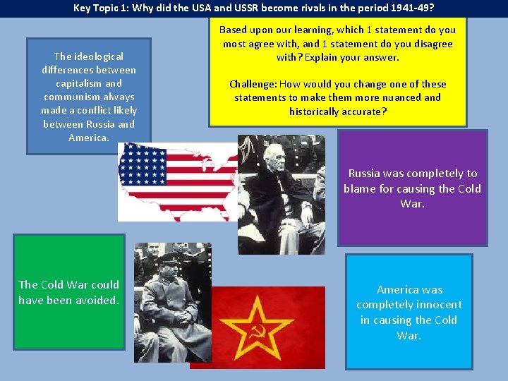 Key Topic 1: Why did the USA and USSR become rivals in the period