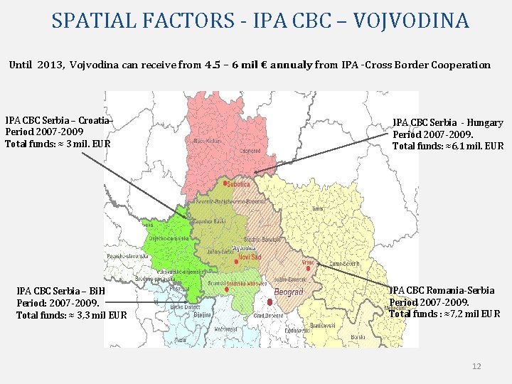 SPATIAL FACTORS - IPA CBC – VOJVODINA Until 2013, Vojvodina can receive from 4.