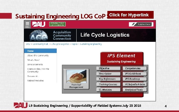 Click for Hyperlink Sustaining Engineering LOG Co. P Site L 9 Sustaining Engineering /