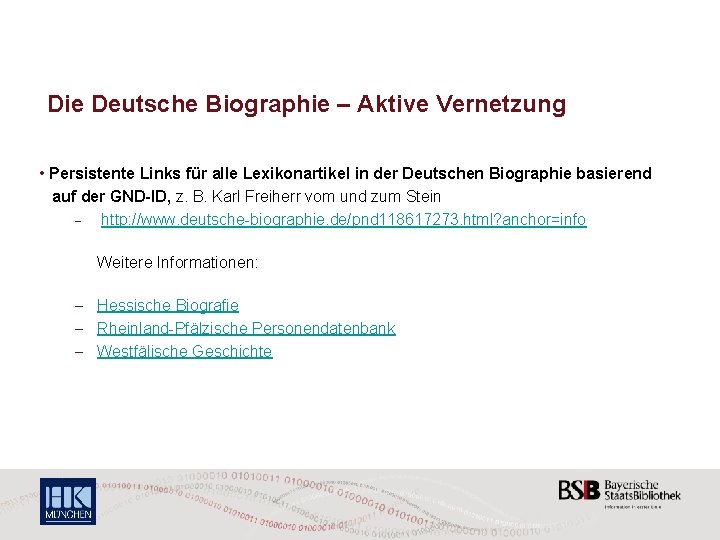 Die Deutsche Biographie – Aktive Vernetzung • Persistente Links für alle Lexikonartikel in der