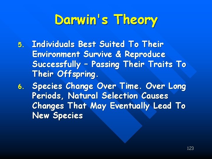 Darwin's Theory 5. 6. Individuals Best Suited To Their Environment Survive & Reproduce Successfully