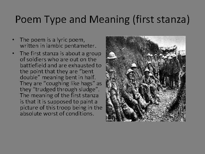 Poem Type and Meaning (first stanza) • The poem is a lyric poem, written