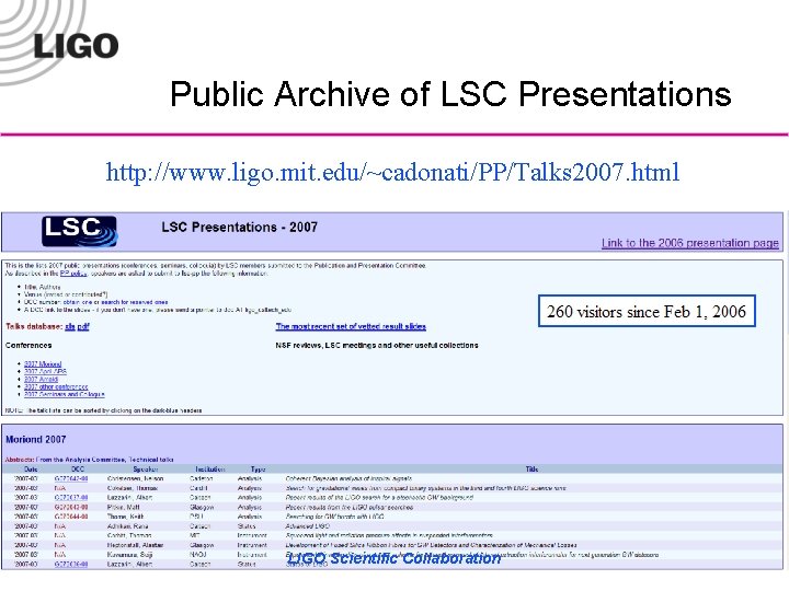 Public Archive of LSC Presentations http: //www. ligo. mit. edu/~cadonati/PP/Talks 2007. html G 070091