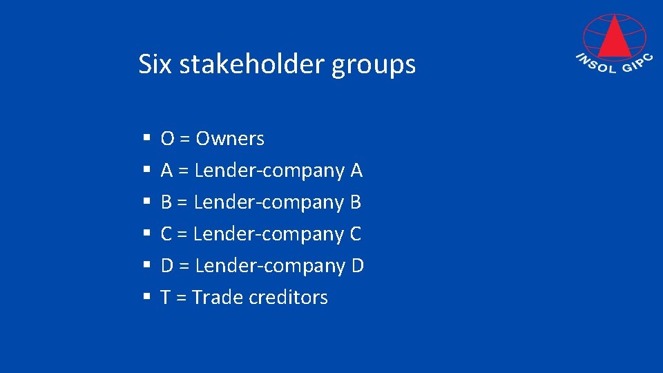 Six stakeholder groups § § § O = Owners A = Lender-company A B