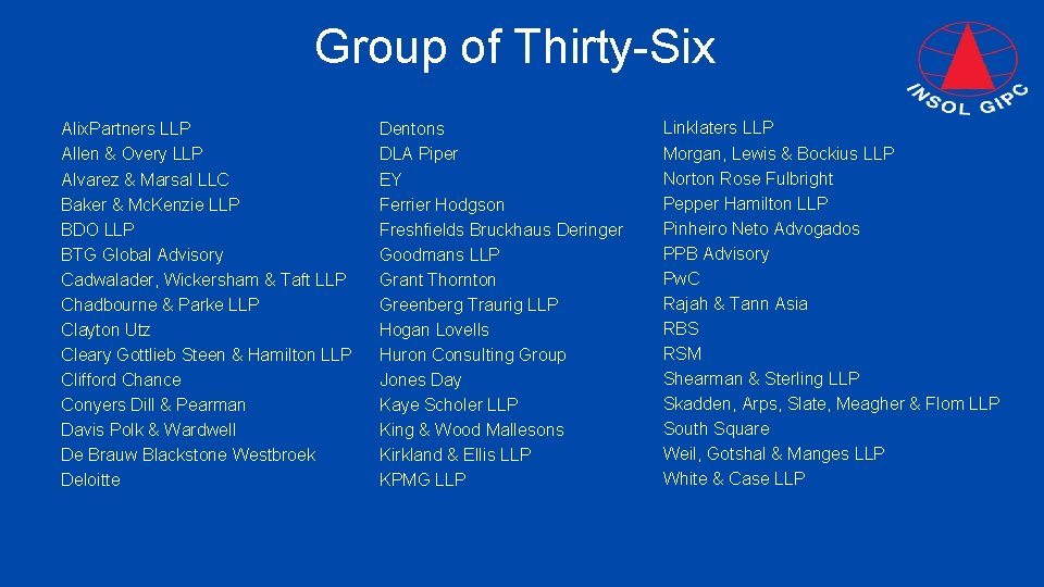 Group of Thirty-Six Alix. Partners LLP Allen & Overy LLP Alvarez & Marsal LLC