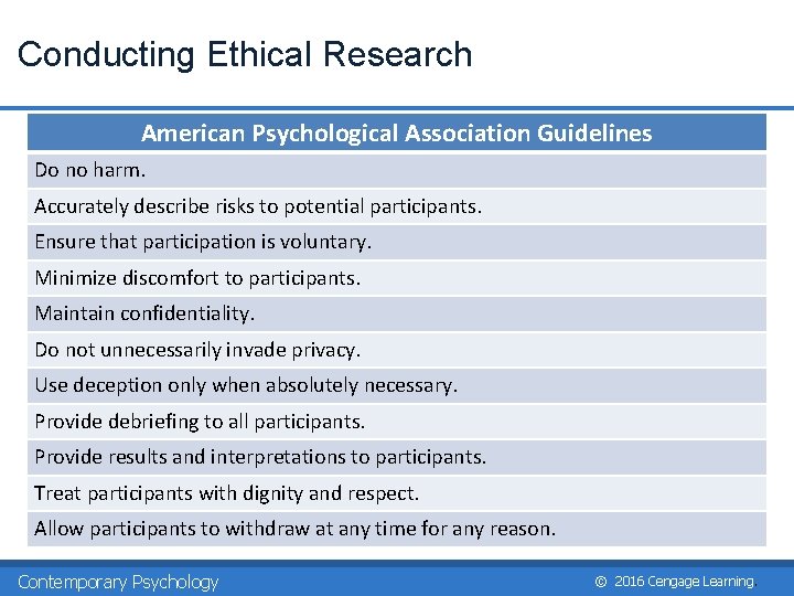 Conducting Ethical Research American Psychological Association Guidelines Do no harm. Accurately describe risks to