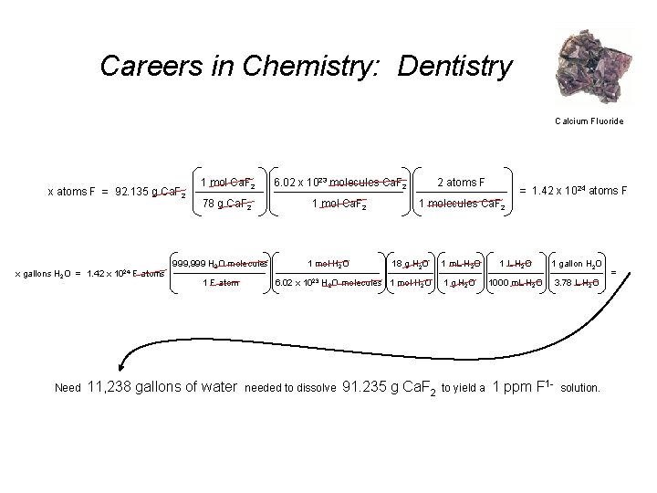 Careers in Chemistry: Dentistry Calcium Fluoride x atoms F = 92. 135 g Ca.