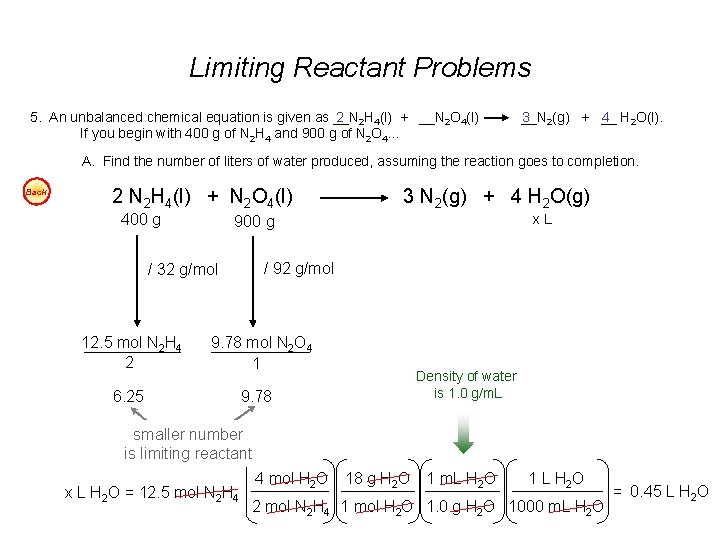Limiting Reactant Problems 5. An unbalanced chemical equation is given as __N 2 2