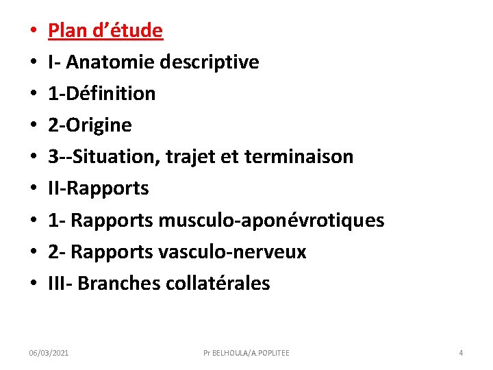  • • • Plan d’étude I- Anatomie descriptive 1 -Définition 2 -Origine 3