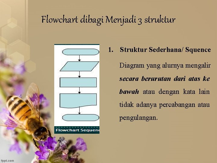 Flowchart dibagi Menjadi 3 struktur 1. Struktur Sederhana/ Squence Diagram yang alurnya mengalir secara