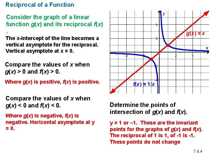 Reciprocal of a Function Consider the graph of a linear function g(x) and its