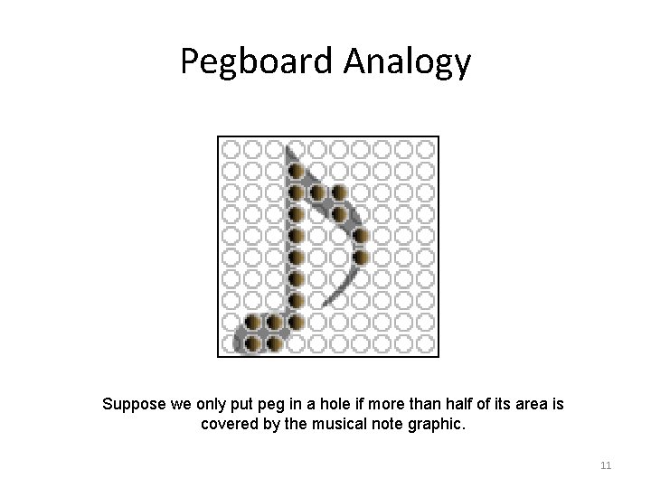 Pegboard Analogy Suppose we only put peg in a hole if more than half