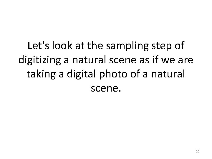 Let's look at the sampling step of digitizing a natural scene as if we