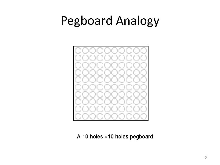 Pegboard Analogy A 10 holes pegboard 6 
