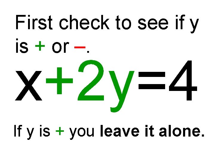 First check to see if y is + or –. x+2 y=4 If y