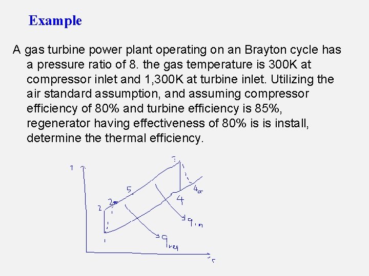 Example A gas turbine power plant operating on an Brayton cycle has a pressure