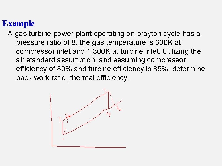 Example A gas turbine power plant operating on brayton cycle has a pressure ratio