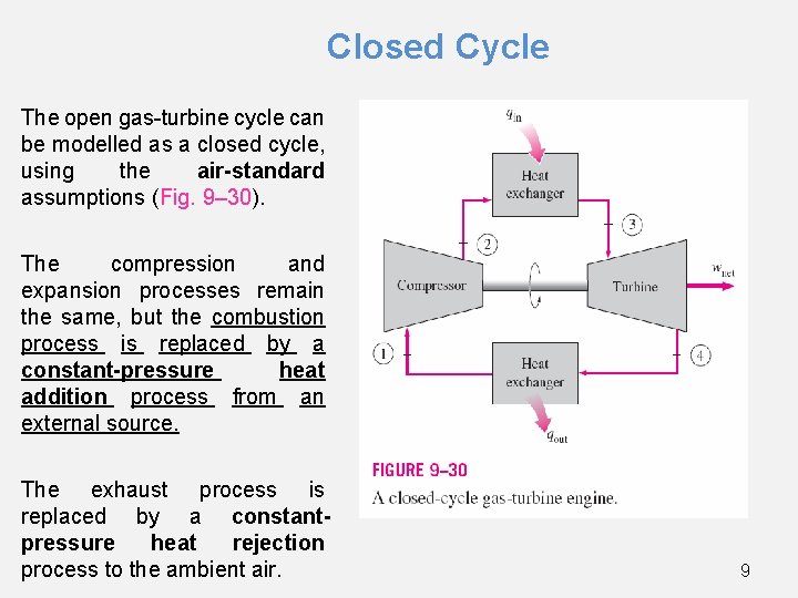 Closed Cycle The open gas-turbine cycle can be modelled as a closed cycle, using