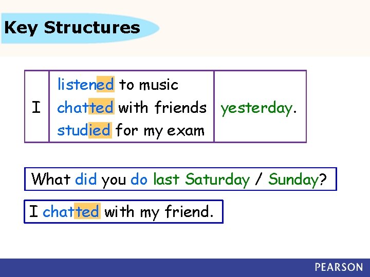 What is your name? Key Structures I listened to music chatted with friends yesterday.