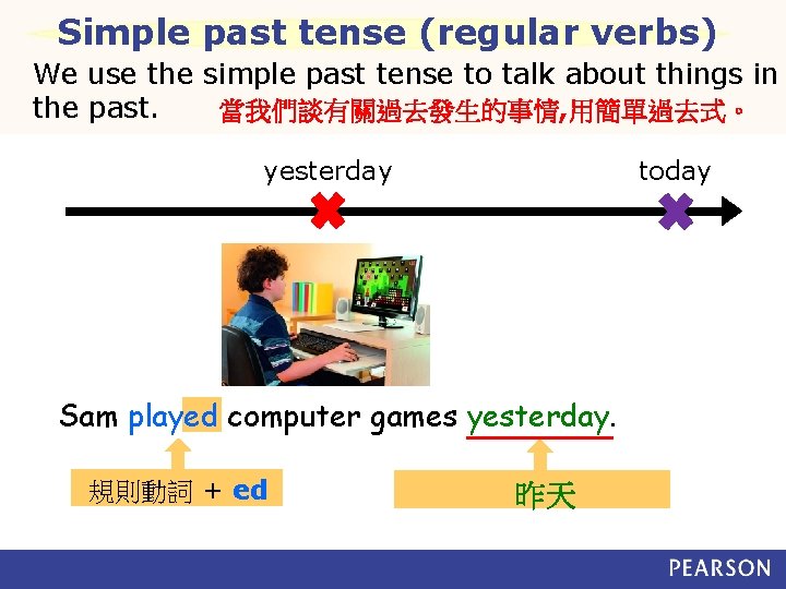 Simple past tense (regular verbs) We use the simple past tense to talk about