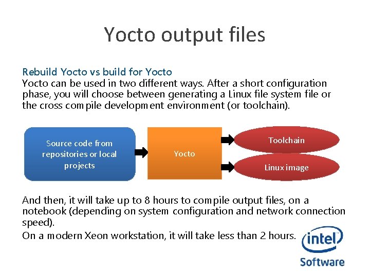 Yocto output files Rebuild Yocto vs build for Yocto can be used in two