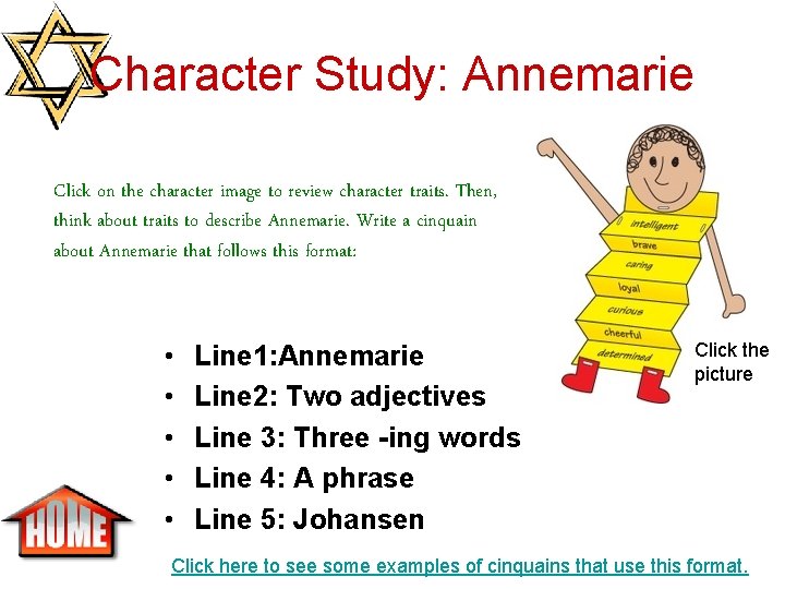 Character Study: Annemarie Click on the character image to review character traits. Then, think