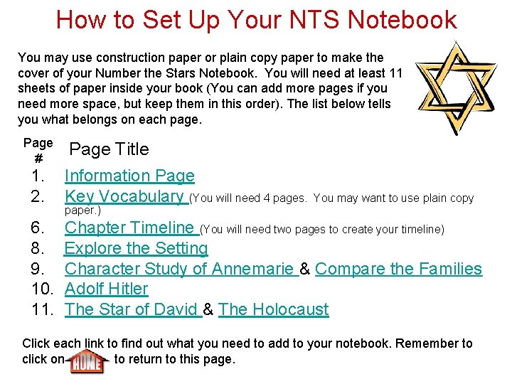 How to Set Up Your NTS Notebook You may use construction paper or plain