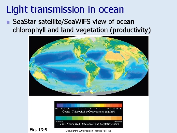 Light transmission in ocean n Sea. Star satellite/Sea. Wi. FS view of ocean chlorophyll