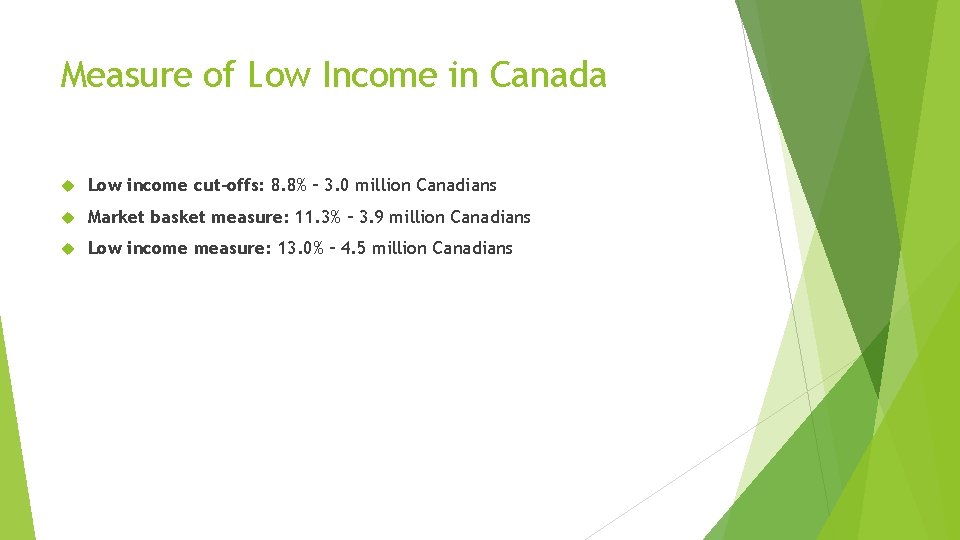Measure of Low Income in Canada Low income cut-offs: 8. 8% – 3. 0