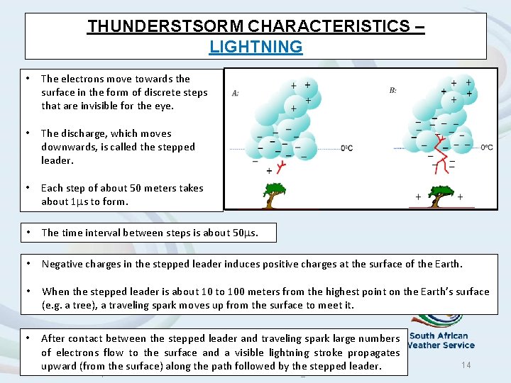 THUNDERSTSORM CHARACTERISTICS – LIGHTNING • The electrons move towards the surface in the form