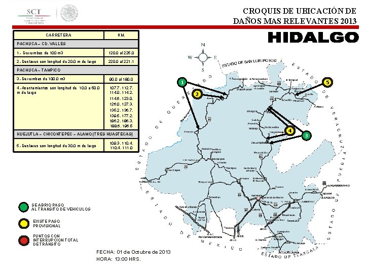 CROQUIS DE UBICACIÓN DE DAÑOS MAS RELEVANTES 2013 CARRETERA KM. PACHUCA – CD. VALLES