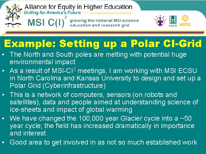 Example: Setting up a Polar CI-Grid • The North and South poles are melting