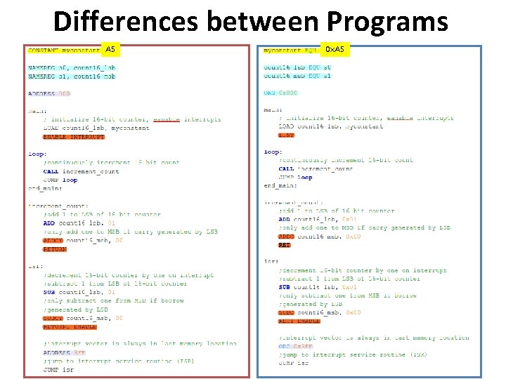 Differences between Programs A 5 0 x. A 5 