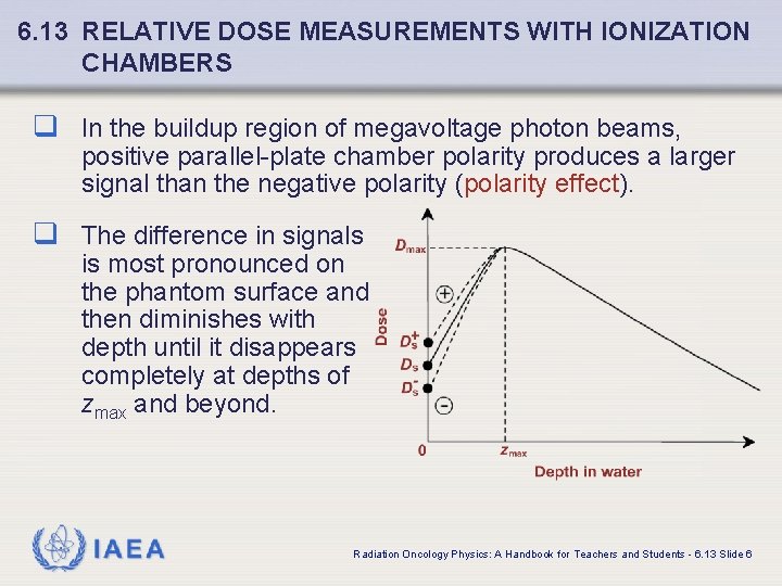 6. 13 RELATIVE DOSE MEASUREMENTS WITH IONIZATION CHAMBERS q In the buildup region of