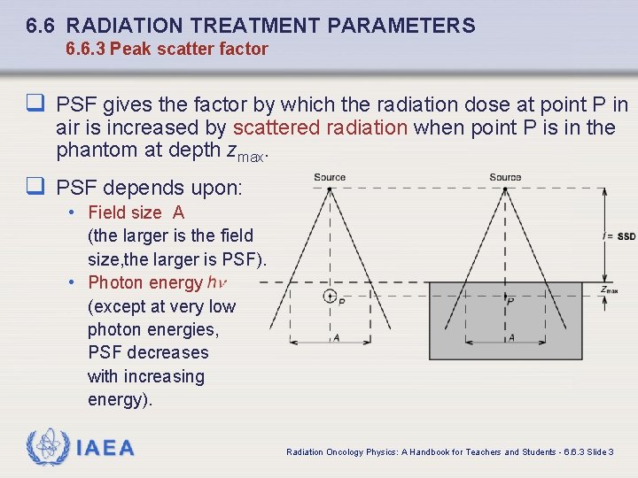 6. 6 RADIATION TREATMENT PARAMETERS 6. 6. 3 Peak scatter factor q PSF gives