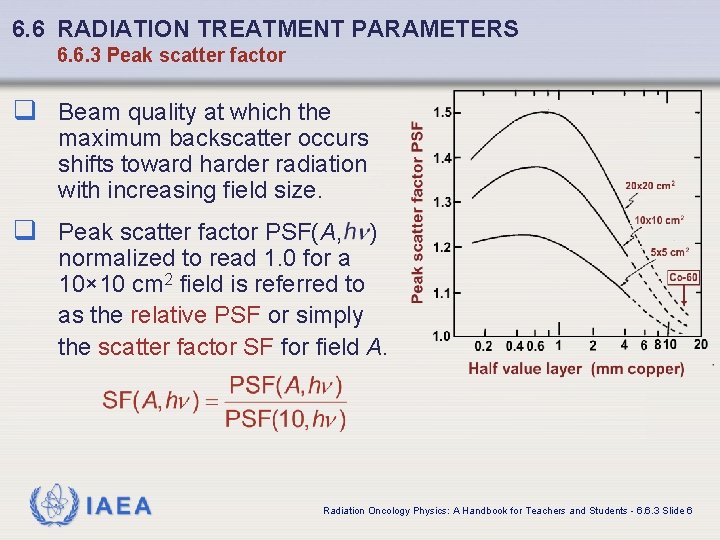6. 6 RADIATION TREATMENT PARAMETERS 6. 6. 3 Peak scatter factor q Beam quality