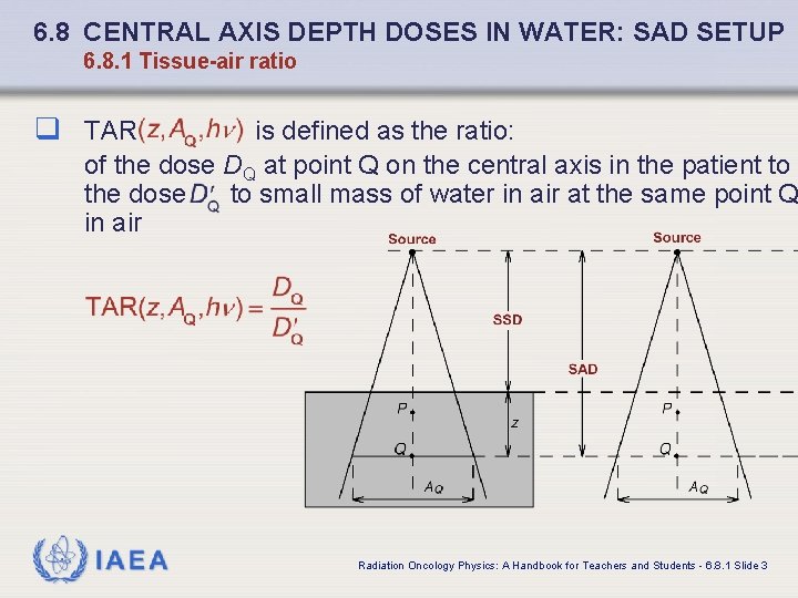 6. 8 CENTRAL AXIS DEPTH DOSES IN WATER: SAD SETUP 6. 8. 1 Tissue-air