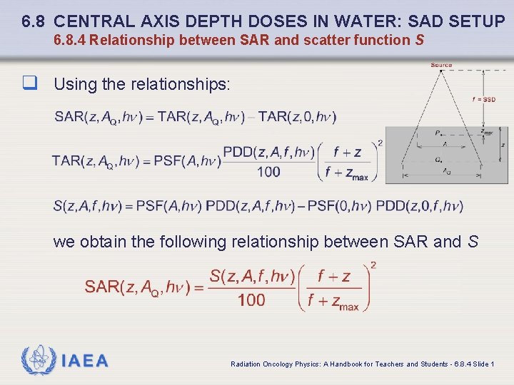 6. 8 CENTRAL AXIS DEPTH DOSES IN WATER: SAD SETUP 6. 8. 4 Relationship