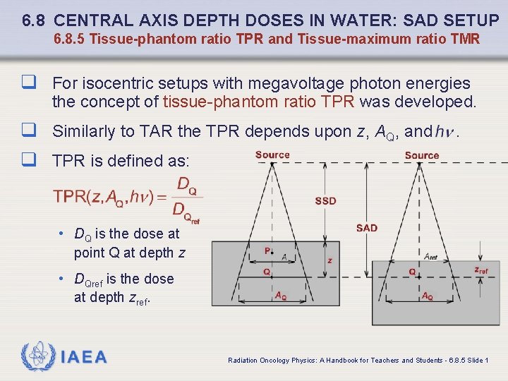 6. 8 CENTRAL AXIS DEPTH DOSES IN WATER: SAD SETUP 6. 8. 5 Tissue-phantom
