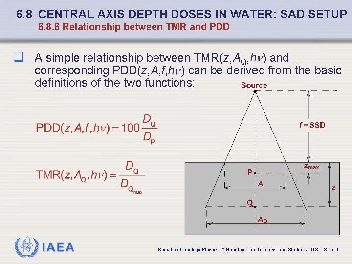 6. 8 CENTRAL AXIS DEPTH DOSES IN WATER: SAD SETUP 6. 8. 6 Relationship