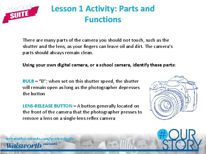 Lesson 1 Activity: Parts and Functions There are many parts of the camera you