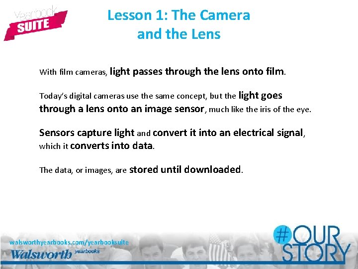 Lesson 1: The Camera and the Lens With film cameras, light passes through the