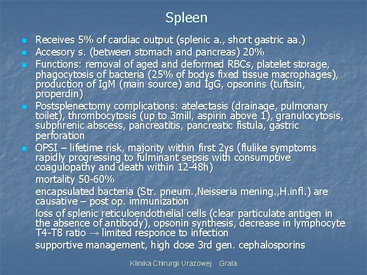 Spleen n n Receives 5% of cardiac output (splenic a. , short gastric aa.