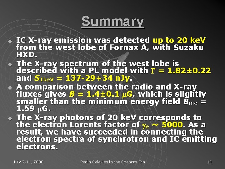Summary u u IC X-ray emission was detected up to 20 ke. V from
