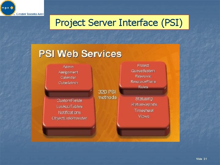 Project Server Interface (PSI) Slide 21 