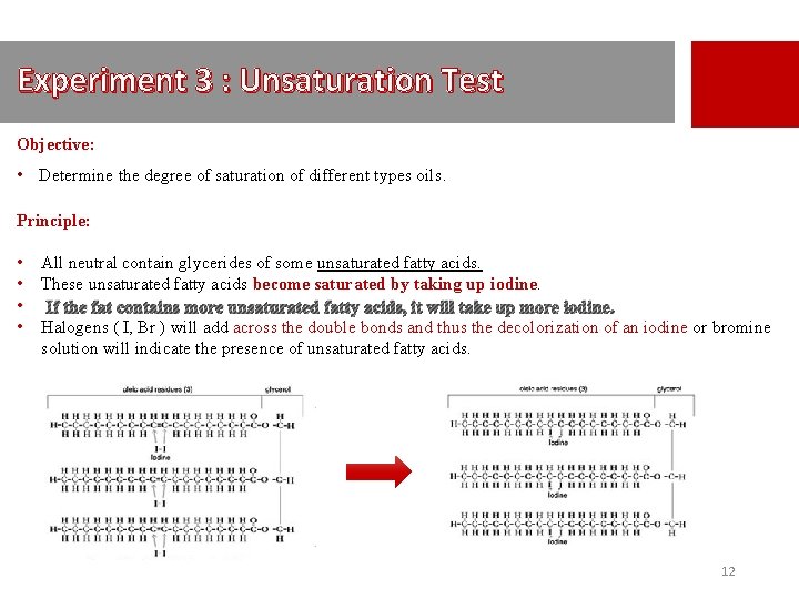 Experiment 3 : Unsaturation Test Objective: • Determine the degree of saturation of different