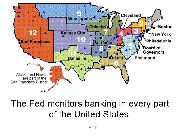 The Fed monitors banking in every part of the United States. E. Napp 